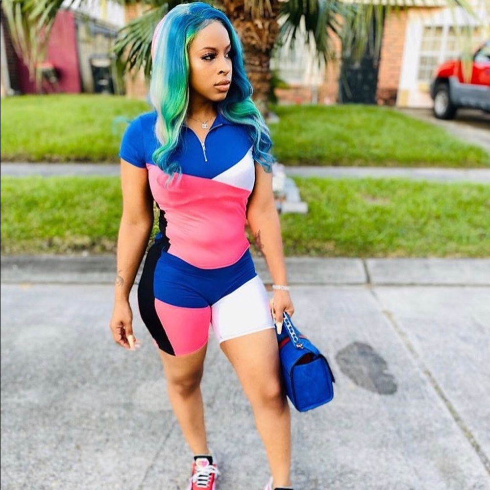 Color Block Biker Shorts Set